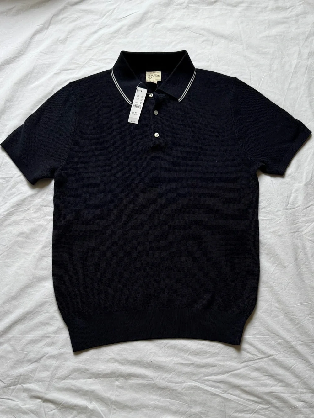 J. Crew Men’s Pima Cotton Short Sleeve Tipped Sweater Polo in Navy, size M